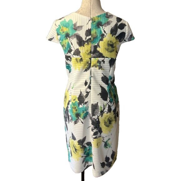 Madison Leigh Dress 14 Stretch Ivory Green Yellow Floral Summer Washable NEW - Picture 4 of 8